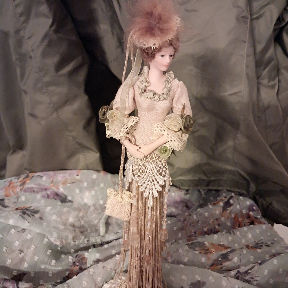 Victorian Tassel Doll On Stand Possiby Vintage.